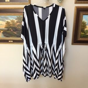 FOREVER WOMAN Black White Striped Dress Size 2XP